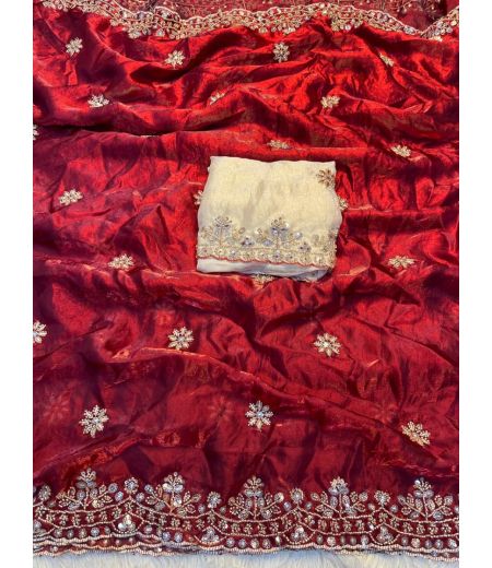 DB852 Beautiful Soft Space Silk Hand Sequence Cutdana Work Celebrity Inspired Sarees.