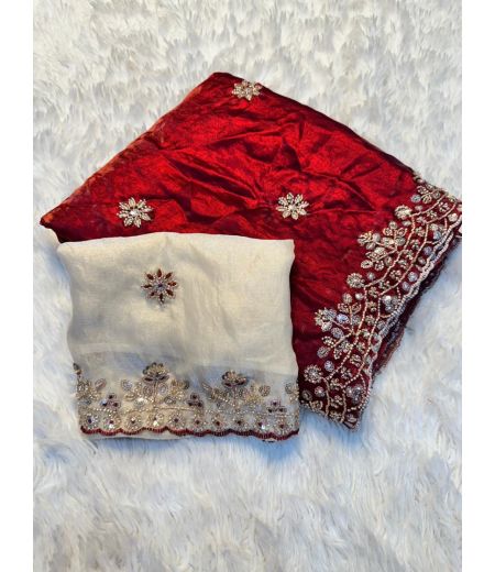 DB852 Beautiful Soft Space Silk Hand Sequence Cutdana Work Celebrity Inspired Sarees.