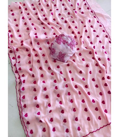 DB848 Beautiful Soft Star Georgette Heart Thread Work Celebrity Inspired Saree.