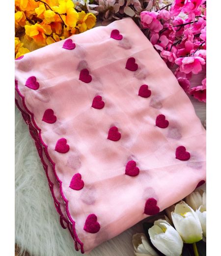 DB848 Beautiful Soft Star Georgette Heart Thread Work Celebrity Inspired Saree.