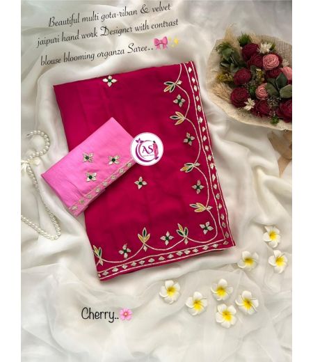 DB858 Beautiful Soft Organza Hand Gota Patti Work Celebrity Inspired Sarees.