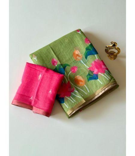 DB855 Beautiful Soft Linen Elegant Printed Summer Sarees.