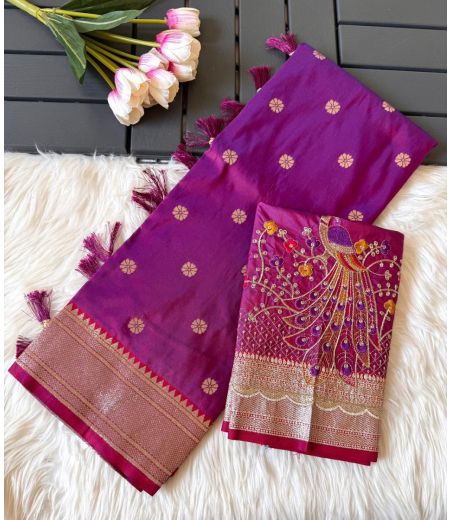 DB856 Beautiful Soft Silk Jacquard  Weaving Celebrity Inspired Sarees with Designer Work Blouse.