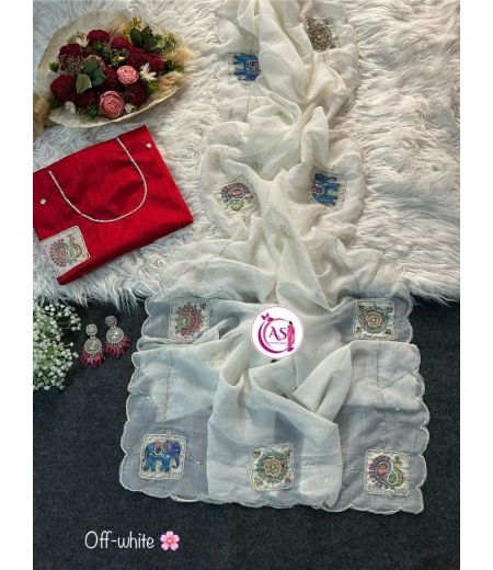 DB866 Beautiful Soft Crunchy Crush Silk Hand Sequence Cutdana Work Celebrity Inspired Sarees.