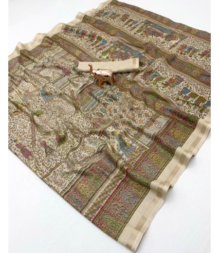 DB861  Beautiful Soft Tussar Silk Kashmiri Printed Celebrity Inspired Sarees.