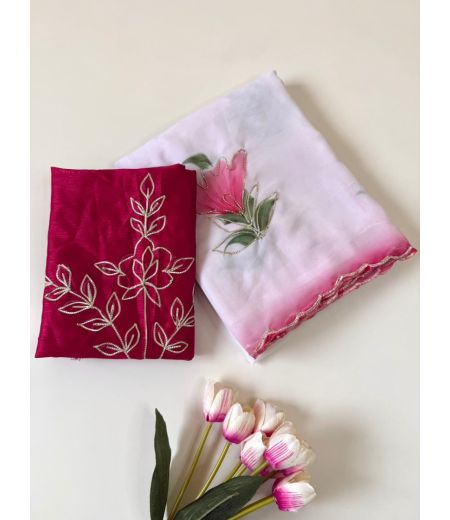 DB864 Beautiful Soft Georgette Floral Brush Painted Handwork Celebrity Inspired Sarees.