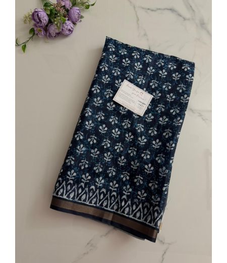 DB862 Beautiful Soft Chanderi Silk Indigo Saree with Zari Border.