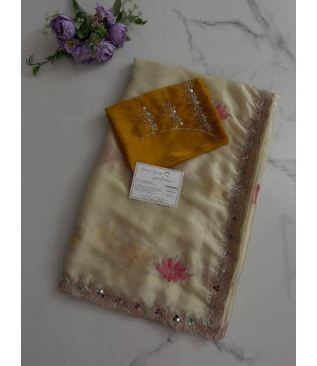 DB863 Beautiful Soft Viscose Rangoli Silk Embroidery Mirror Work Celebrity Inspired Saree.