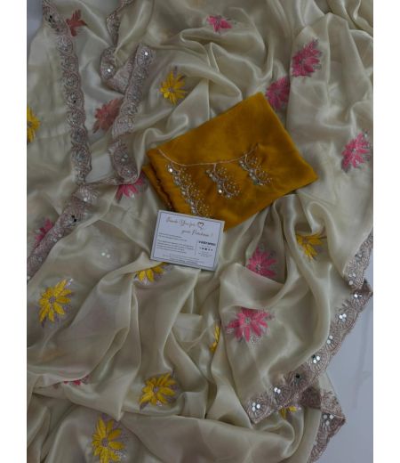 DB863 Beautiful Soft Viscose Rangoli Silk Embroidery Mirror Work Celebrity Inspired Saree.