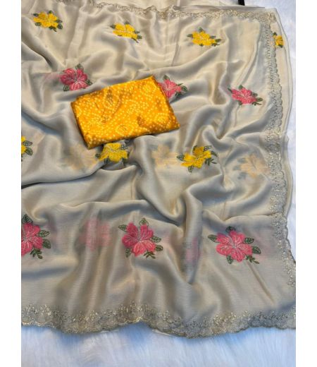 DB878  Beautiful Soft Star Georgette Multi Embroidery Work Celebrity Inspired Saree.