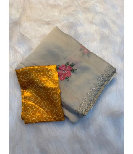 DB878  Beautiful Soft Star Georgette Multi Embroidery Work Celebrity Inspired Saree.