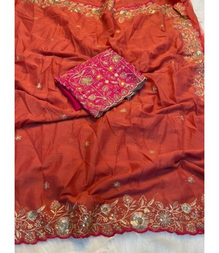 DB889  Beautiful Soft Star Georgette Sequence Emboridary Work Celebrity Inspired Sarees.