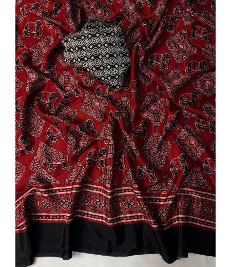 DB904  Beautiful Soft Gajji Crape Silk Ajrakh Printed Celebrity Inspired Saree.