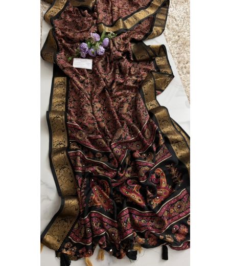 DB897  Beautiful Soft Marshmallow  Silk Elegant Printed Saree with Mirror Work.