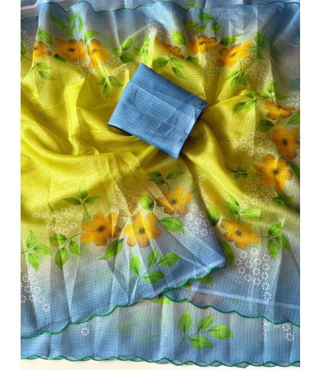DB905 Beautiful Soft Kota Chex Floral Printed Celebrity Inspired Sarees.