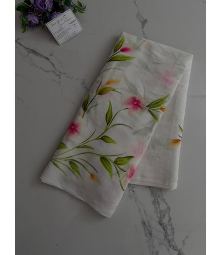 DB940  Beautiful Soft Linen Cotton Elegant Printed Celebrity Inspired Sarees.