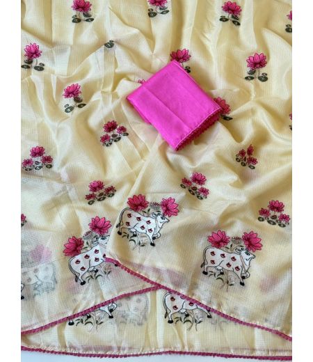 DB945 Beautiful Soft Kota Chex Embroidery Work Celebrity Inspired Sarees.