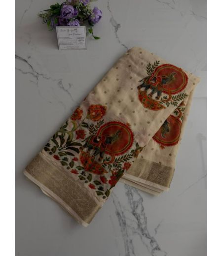 DB946 Beautiful Soft Marshmallow Silk Elegant Printed Zari Weaving Celebrity Inspired Sarees.