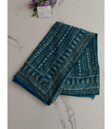 DB948 Beautiful Soft Faux Georgette Hand Cutdana Mirror Work Celebrity Inspired Sarees.