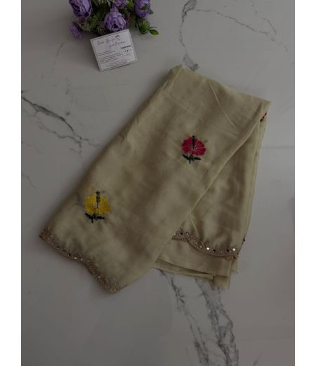 DB692  Beautiful Soft Viscose Rangoli Silk Floral Embroidery Mirror Work Celebrity Inspired Sarees.