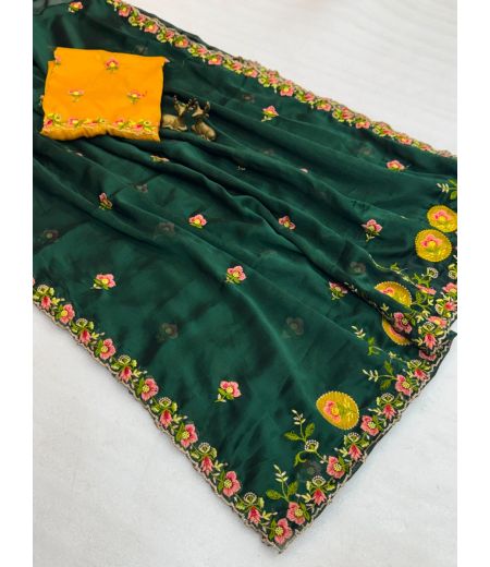 DB964 Beautiful Soft Rangoli Silk Embroidery Work Celebrity Inspired Sarees.