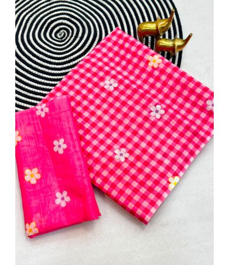 DB965  Beautiful Soft Cotton Linen Chex Printed Celebrity Inspired Sarees.