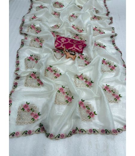 DB990 Beautiful Soft Crush Silk Siroski Embroidery Work Celebrity Inspired Sarees.
