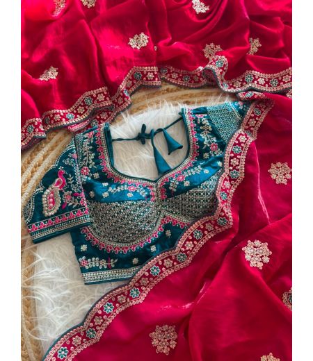 DB988 Beautiful Soft Sattin Silk Sequence Emboridary Work Celebrity Inspired Sarees with Designer Stitched Blouse.