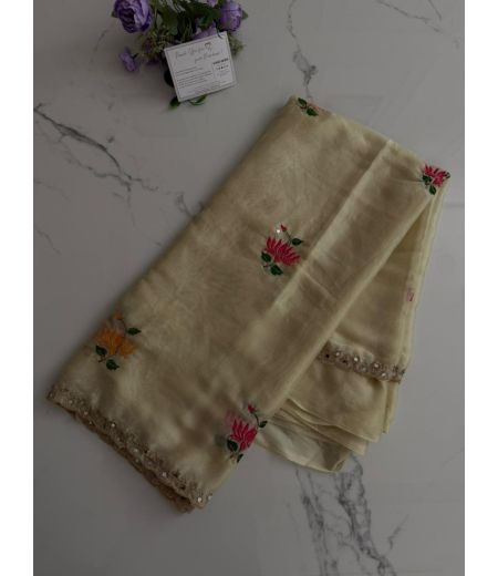 DB994  Beautiful Soft Viscose Rangoli Silk Floral Embroidery Mirror Work Celebrity Inspired Sarees.