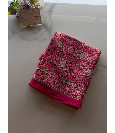DB1013 Beautiful Soft Gajji Sattin Silk Ajrakh Printed Celebrity Inspired Sarees.