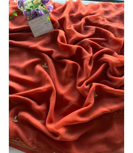 DB1015  Beautiful Soft Chiffon Handwork Celebrity Inspired Sarees.