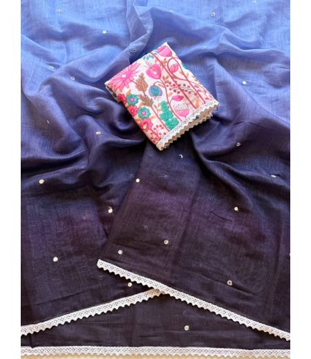 DB1016 Beautiful Soft Padding Linen Mirror Work Celebrity Inspired Sarees with Designer Work Blouse.