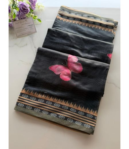 DB1021 Beautiful Soft Linen Elegant Printed Celebrity Inspired Sarees.