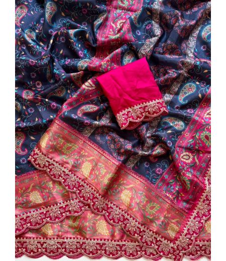DB1041 Soft Banarasi Dola Silk Digital Printed Celebrity Inspired Sarees.