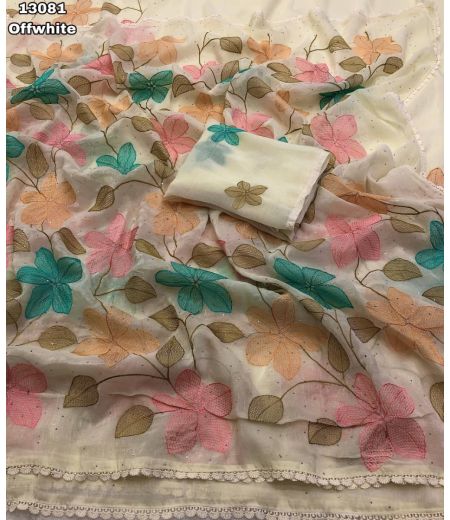 DB1096 Soft Crunchy Crush Floral Siroski Embroidery Thread Work Celebrity Inspired Saree.