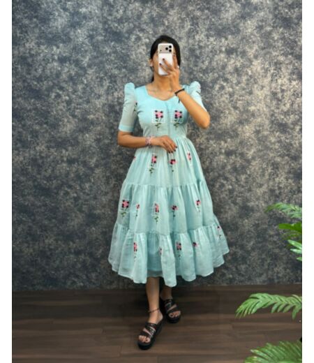 DB1126 Soft Mulmul Cotton Embroidery Work Designer Maxi Gowns.