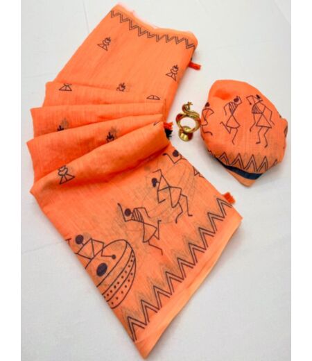 DB1157 Soft Cotton Linen Elegant Printed Summer Sarees.