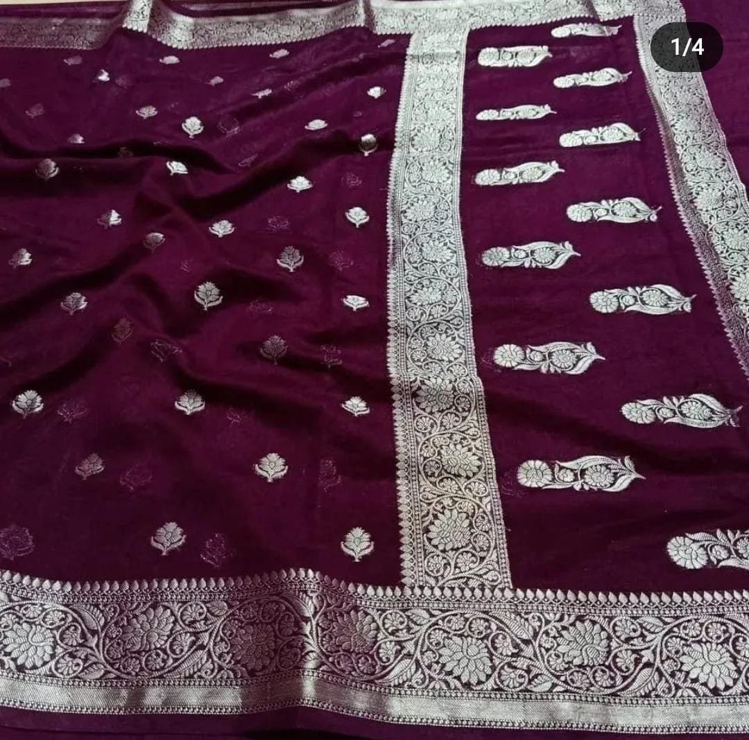 Banarasi Chiffon Sarees With Silver Zari Online