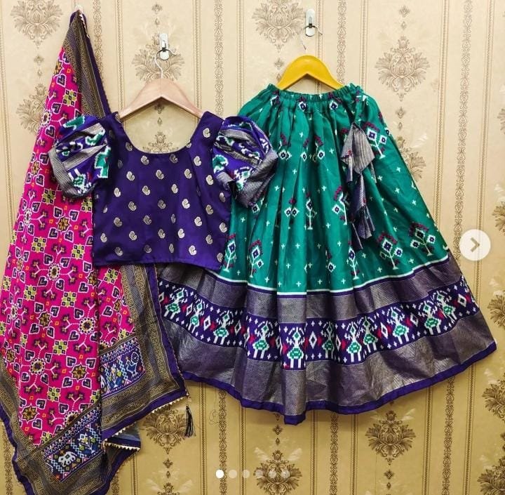 Kanchi Pattu Lehenga with Purple Blouse | Kids blouse designs, Kids dress  patterns, Kids frocks design