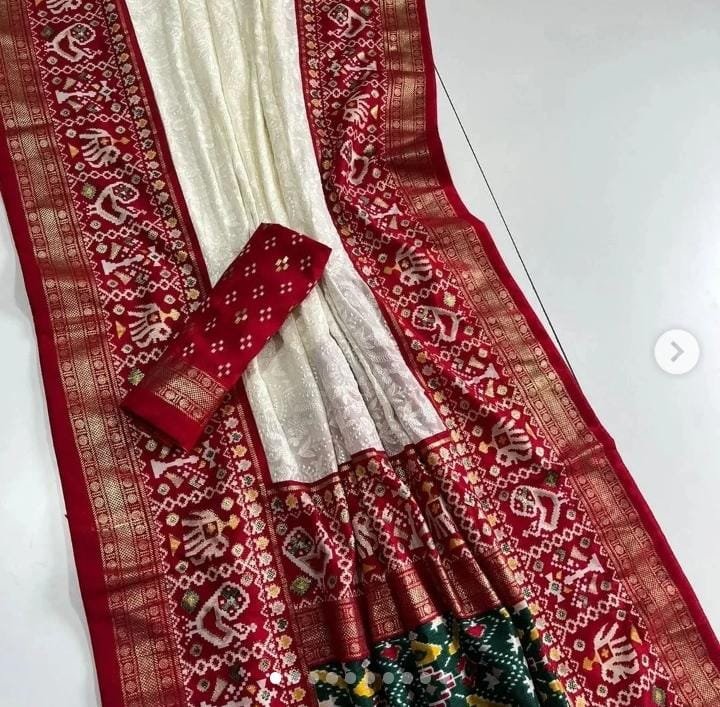 Semi Georgette Kesariya Color Lucknowi Chikankari Saree - Indokuni