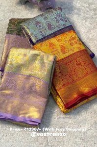 Beautiful Soft Kanchipuram Zari Weaving Designer Sarees with Khadi Border.